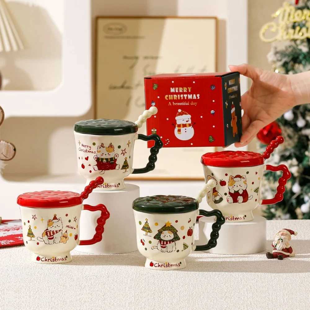 Christmas cat high appearance ll Mark ceramic water cup lid spoon cute gift box birthday creative souvenir coffee cup H251209