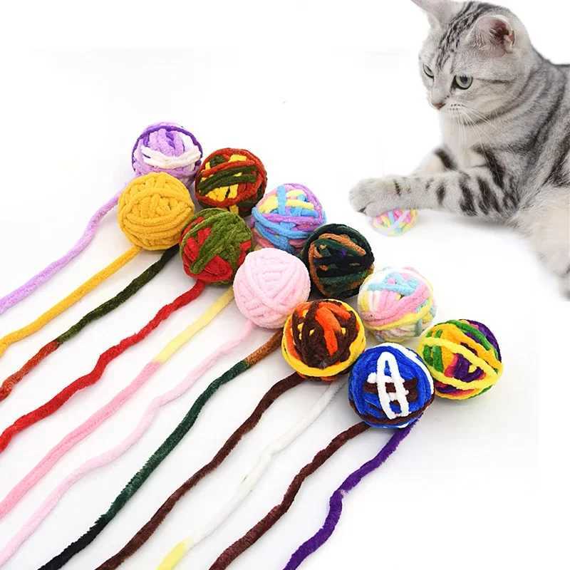 Funny Cat Toys Colorful Yarn Balls With Bell Sounding Interactive Chewing Toys For Kittens Stuffed Toys Ball Cat Supplies M251209
