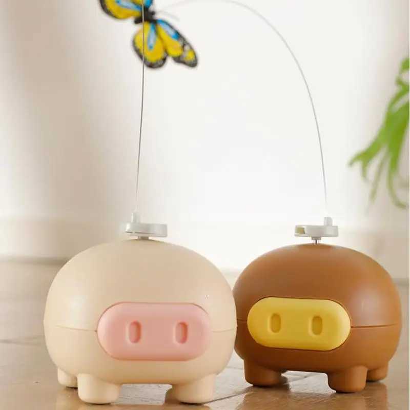 Electronic Interactive Cat Teasing Toys Electric Intelligent Automatic Rotate Cute Pig Funny Electric Rotating Butterfly Toys M251209