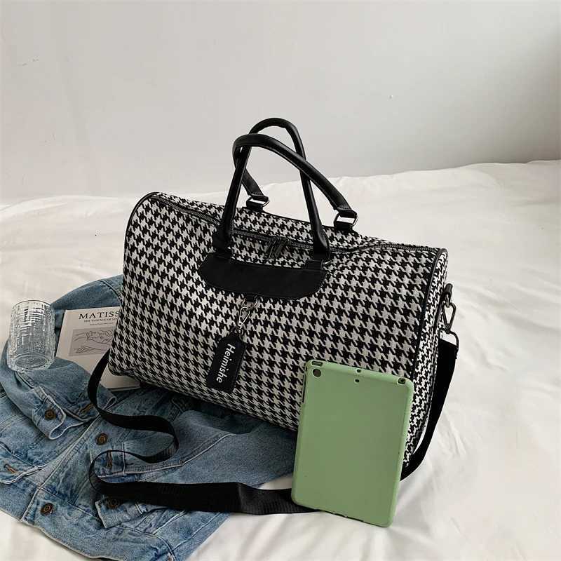 Large Houndstooth Wens Travel Bag Organizer Sports Gym Bag Weekend Duffle Handbag Shoder Crossbody Bags Packing Cubes Totes Y251209