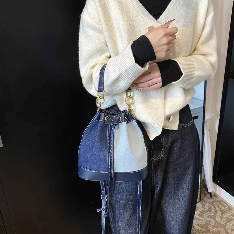 JIAERDI Denim Color Block Handheld Bucket Bag Wen Pahwork Fabric Large Capacity Shoder Bag Ladies Cmuter Crossbody Bags Y251209