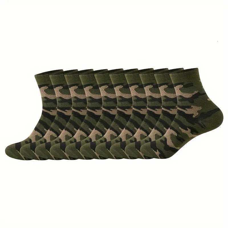 10 Pairs Mens Camouflage Compression Crew Socks 3/5 Pack - Breathable Anti-Odor Comfortable Polyester Blend for Daily WearT251209