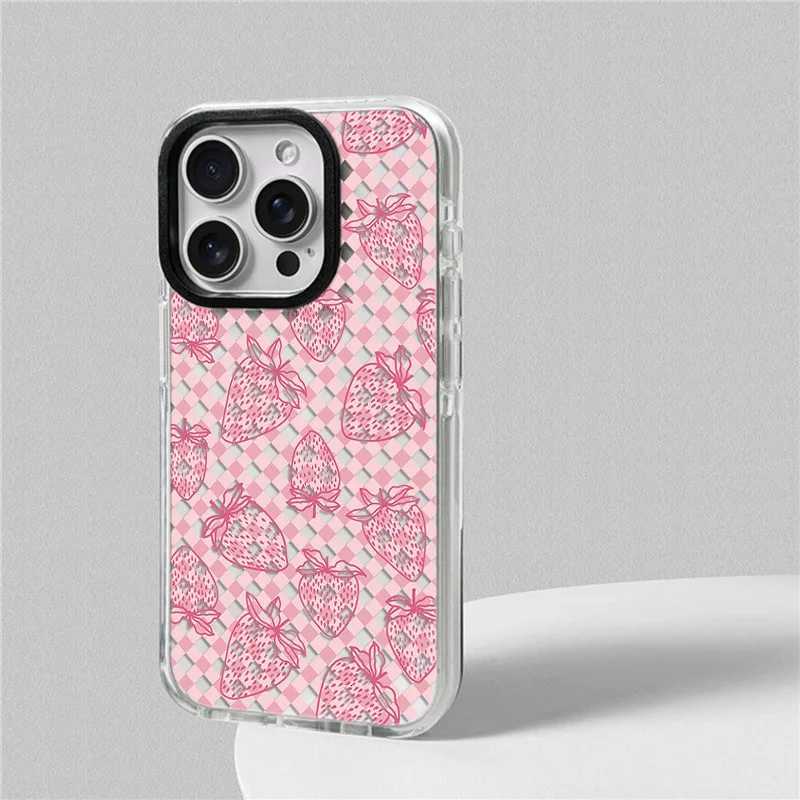 Plaid Strawberry Phone Case For iphone 17 16 15 14 13 12 11 Pro Max Plus Air Soft TPU Shockproof Back Cover C251209