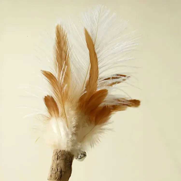 Wooden Stick Ostrich Wool Cat Teaser Wand Kitty Interactive Toys Kitten Funny Feather Colorful Rod Teaser Wand Pet Cat Supplies M251209