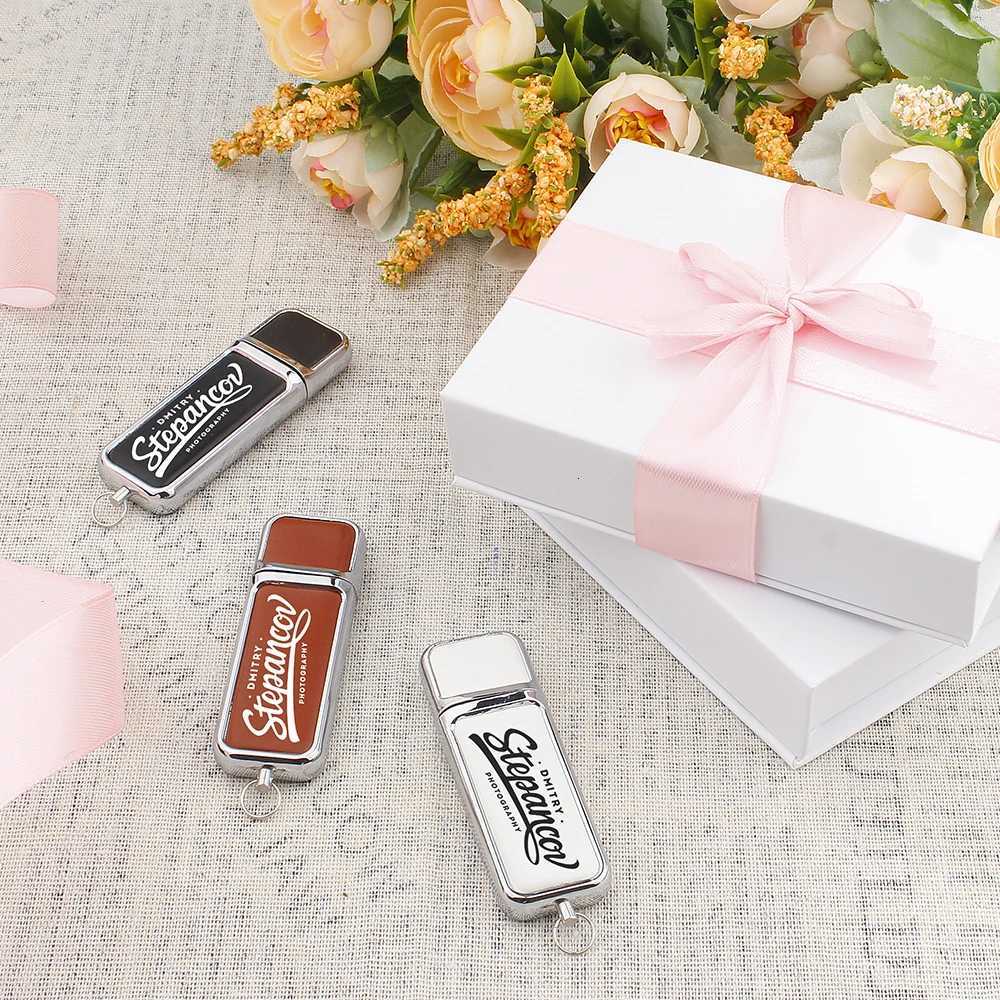 Leather USB Flash Drive 128GB Cust Memory Stick Paper Box Pen Drive 64GB Color Printindrive 32GB Gifts C251209