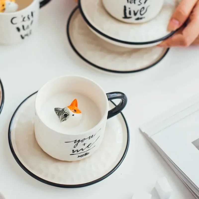 Modern Cartoon Cute Cat Ceramic Coffee Cup with Saucer Cute Cat Porcelain g for Kids Birthday Gift Breakfast Milk g H251209