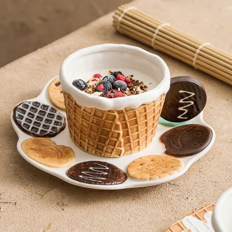 Creative Biscuit Ceramic Coffee Cup Retro High-end Refi Cereal Breakfast Cups Off Afternoon Tea Dessert Plate Tea Cup Set H251209