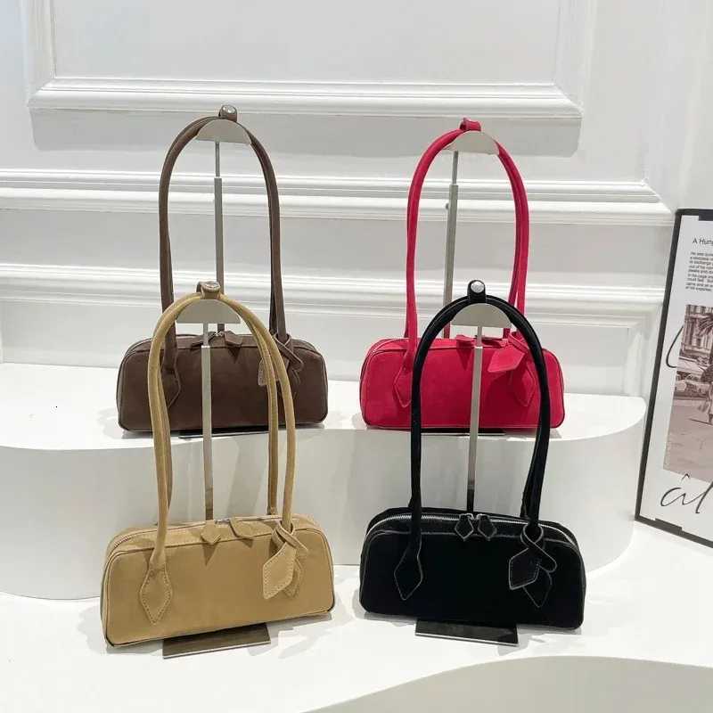 Faux Suede Zipper Solid Color Bowling Shoder Bags Hot S Fi Ladies Bags 2025 Hot S Simple Versatile Tote Bag Y251209