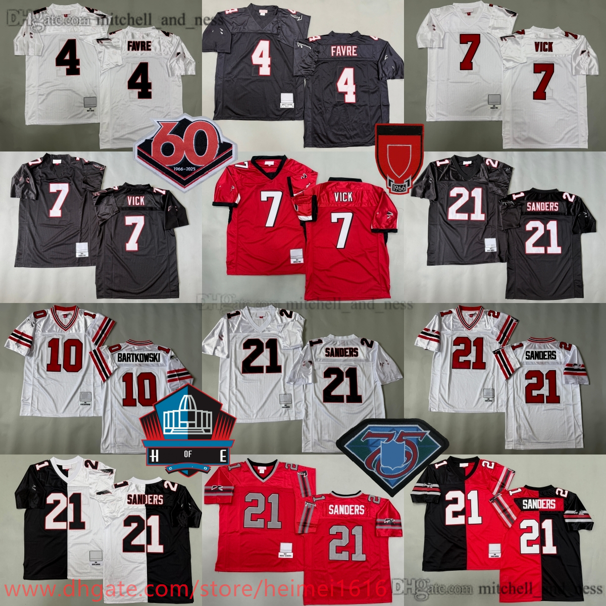 Custom S-6XL 1992 Throwback Football 21 Deion Sanders Jersey Classic Retro Stitch Vick 4 Brett Favre 10 Steve Bartkowski Jerseys Breathable Sport Uniform