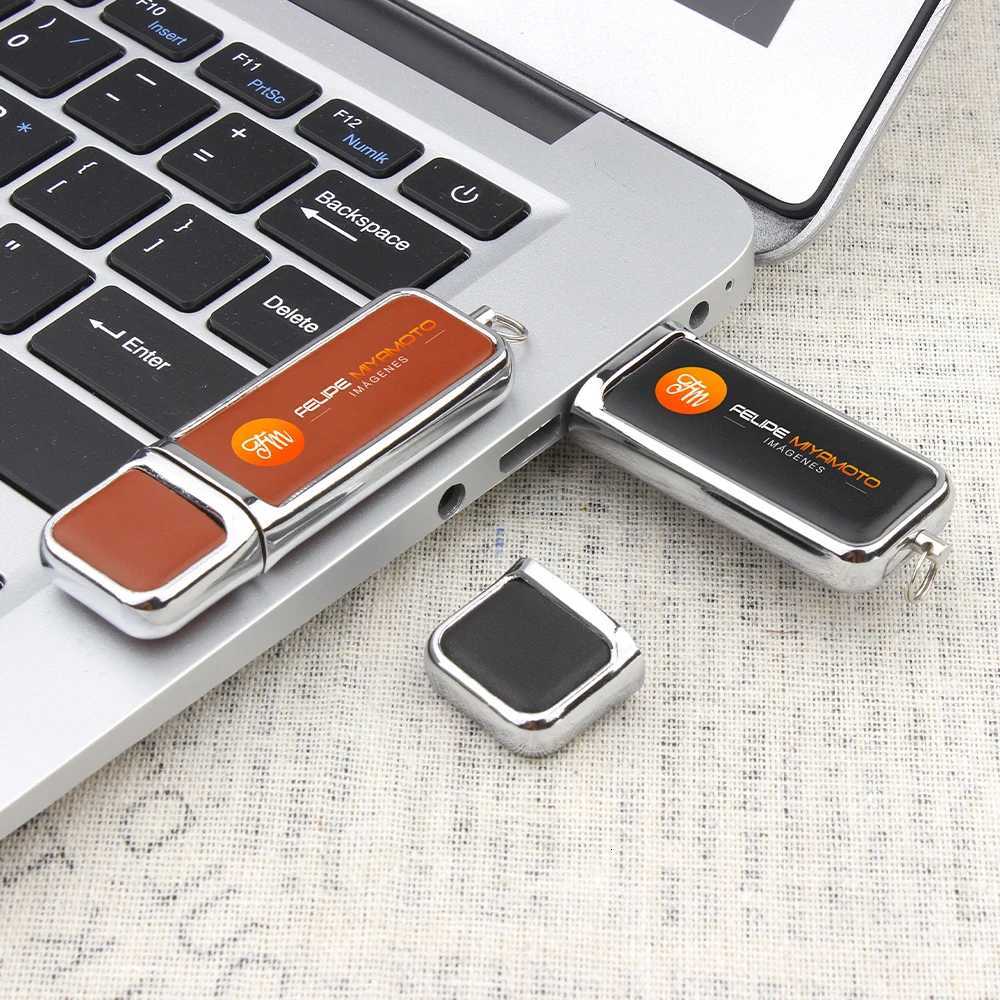 Leather USB Flash Drive 128GB Cust Memory Stick Paper Box Pen Drive 64GB Color Printindrive 32GB Gifts C251209