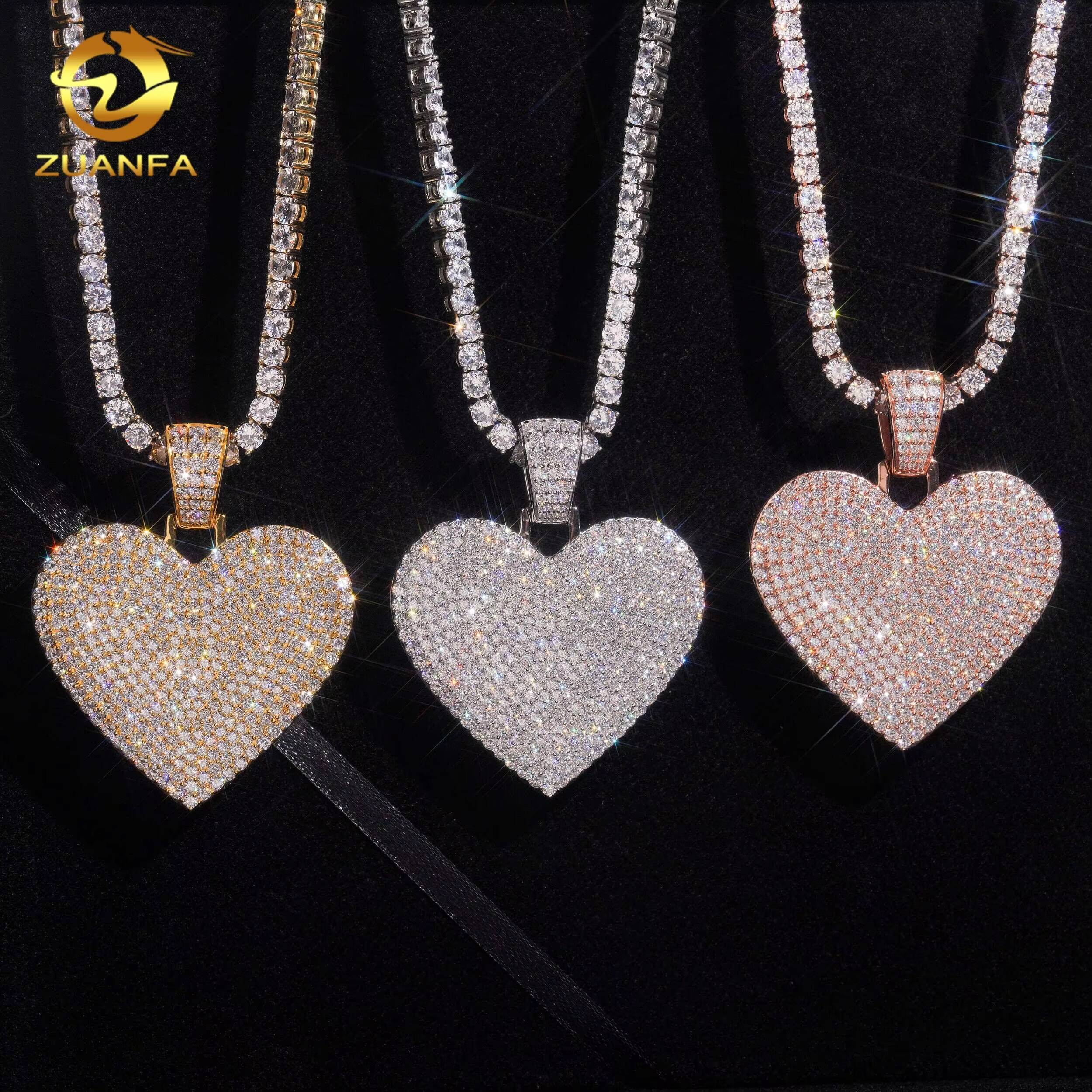 New Arrivals Heart Hip Hop Style Gold Plated 925 Sterling Silver Iced Out VVS Moissanite Pendant