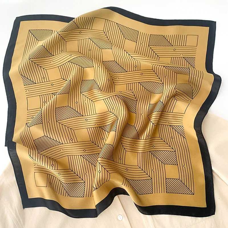 Luxury 68cm Striped Geometric Pattern Silk Scarf for Women Imitation Silk Fresh and Versatile Headwear Clothing Square Scarf Y251208