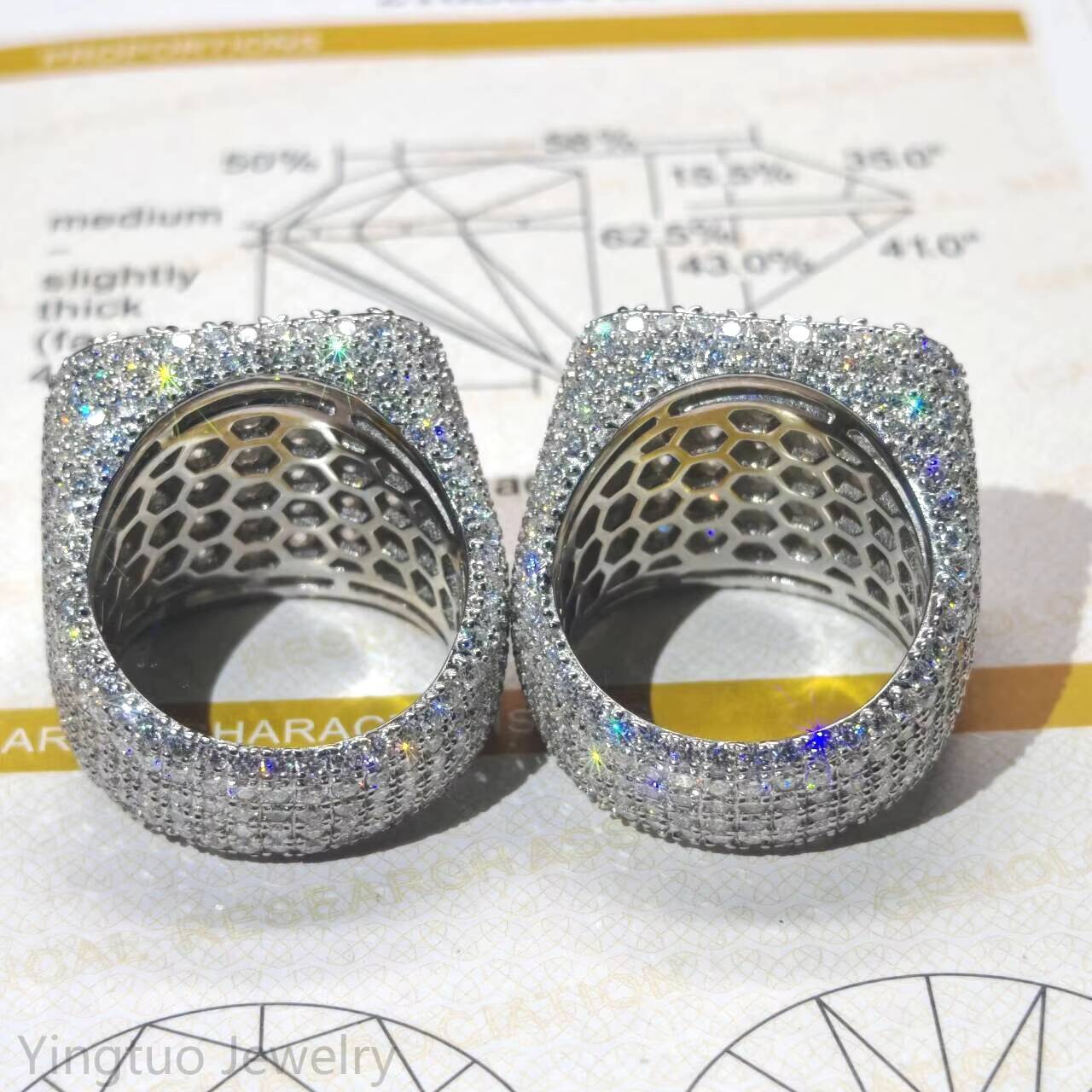 Fashion HIPHOP 925 Silver Iced Out Moissanite Diamond Ring 18k Gold Plated Ring for Men