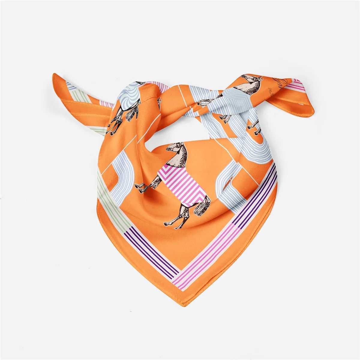 Luxury 53cm New Design Horses Cloak Silk Scarf 2024 Brand Square Scarf Woman Luxury Bandana Headband Hijab Foulard Neckerchief Y251208