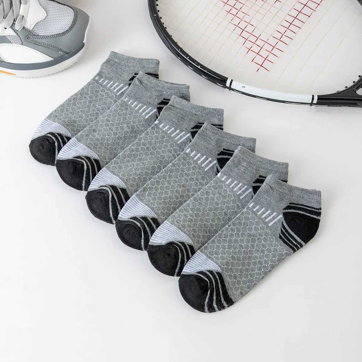 5 Pairs Mens Short Sports Socks Moisture-Wicking Breathable All-Season Athletic Socks Color Matching Barrel Thin Style SockT251209