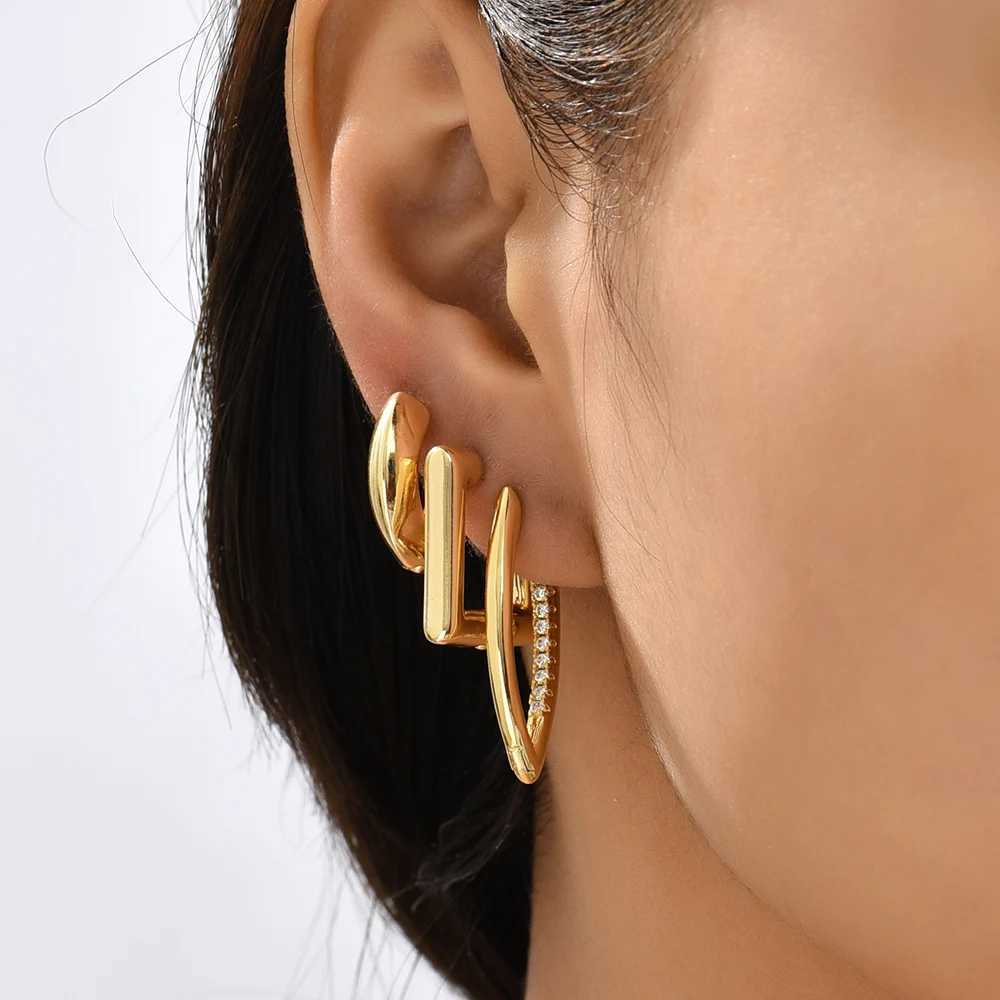 Creative Design Smooth Square Round Chunky Hoop Earrings for Women Gold plated Thread Texture Ear Piercing Huggie Hoops Gift K251209 H260129