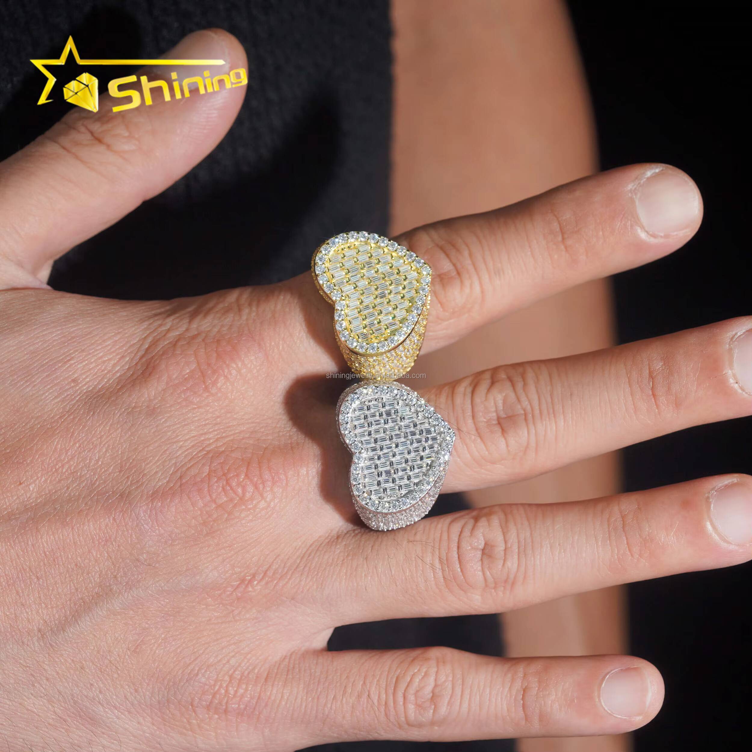 Bulk Stock Drop Shipping Price Hip Hop Fire Jewelry Man S925 Solid Silver Iced Out VVS1 Moissanite Diamond Heart Shape Ring Gift