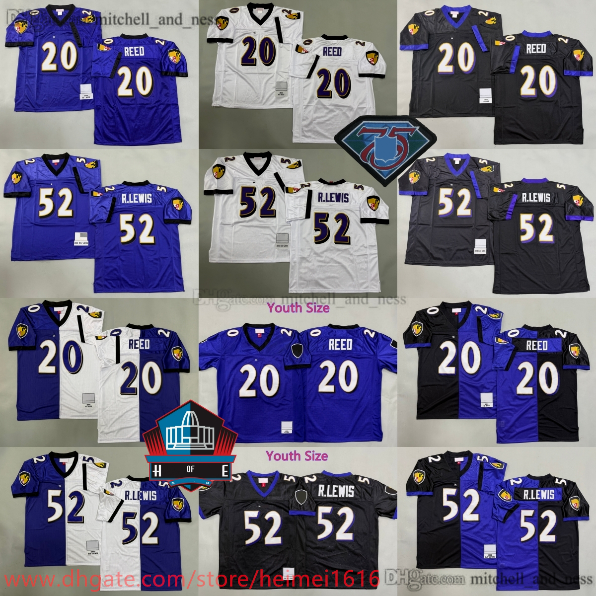 2000 Throwback Football 52 Ray Lewis Jersey 2004 Classic Retro Stitch 20 Ed Reed Jerseys Purple Black White Breathable Sport Uniform