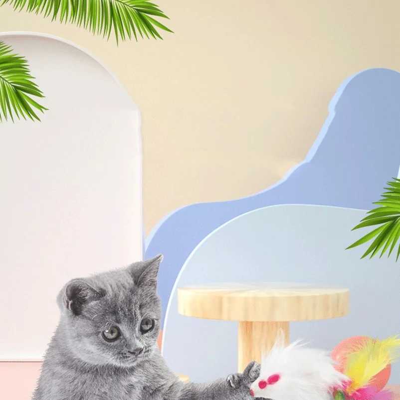 Pet cat toys durable colorful feathers Mimis favorite fur mouse tumbler kitten cat toys play ball catch cat supplies 2 pcs M251209
