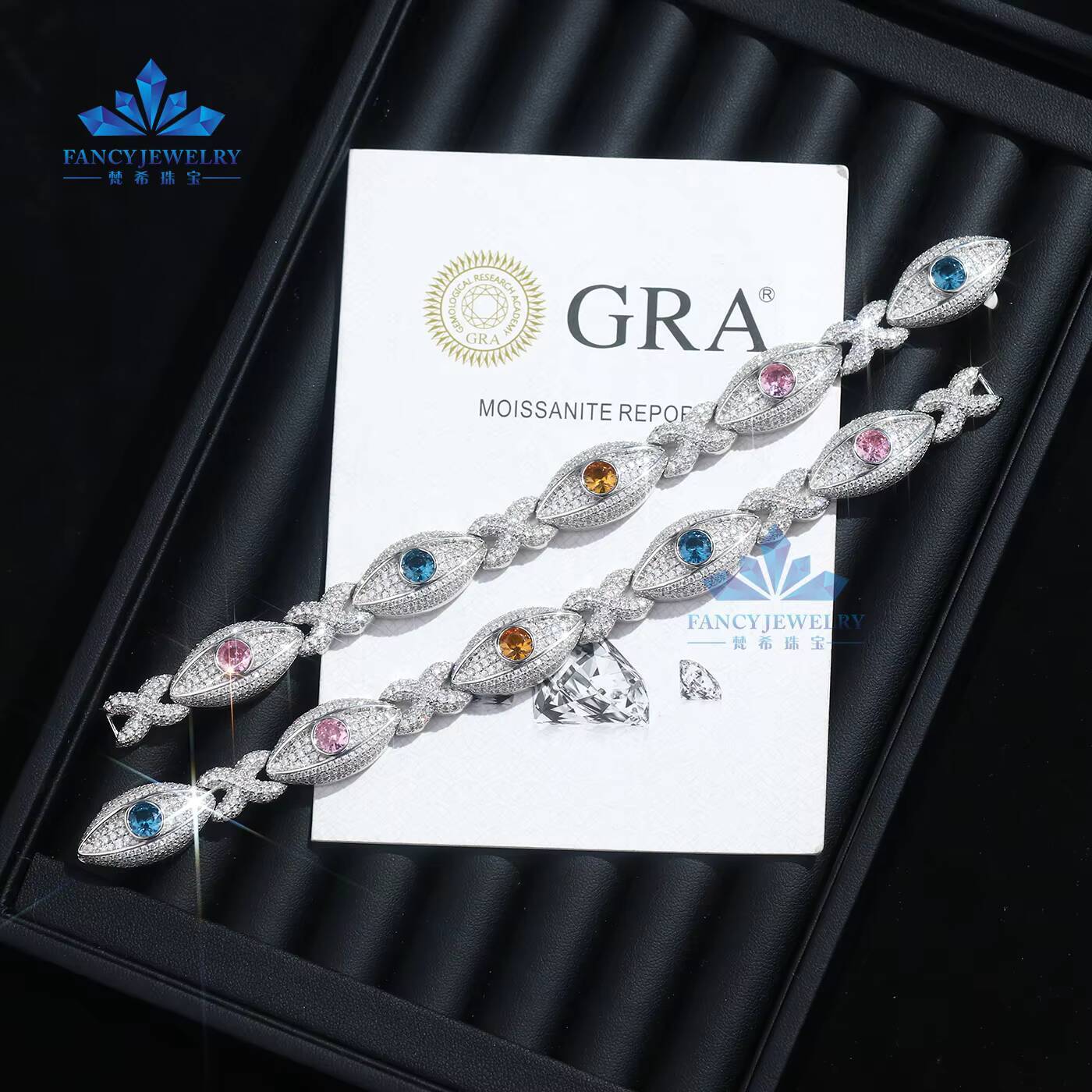GRA Certification 925 Silver VVS Ice Cut Eye Style Evil Bracelet Moissanite 10mm Vvs Moissanite Cuban Bracelet for Men