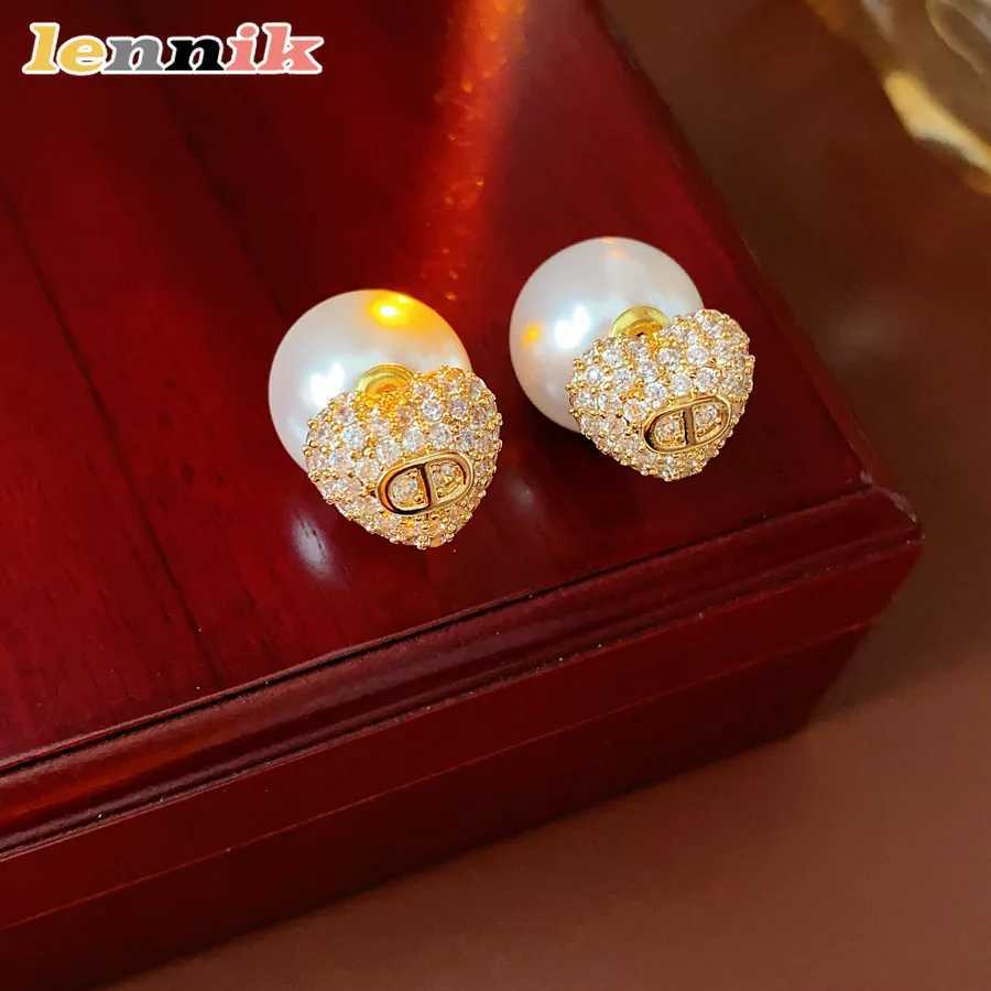 LENNIK Real Gold Plated Silver Needle Heart-Shaped Pearl Earrings French Retro Light Luxury Earrings Versatile for Daily/Party J251208