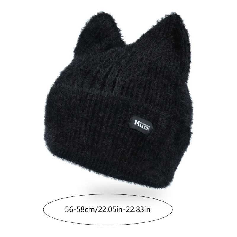 Luxury Winter Warm Knitted Hat Warm Sweet Headdress Cat Ear Crochet Beanie Windproof Anti-cold Women Ear Protection Running Ski Cap Y251209