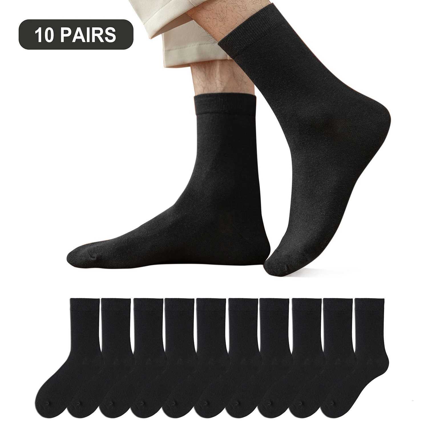 10 pairs solid color mens cotton socks black business mens socks are soft and breathable and sweat-wicking medium mens socksT251209