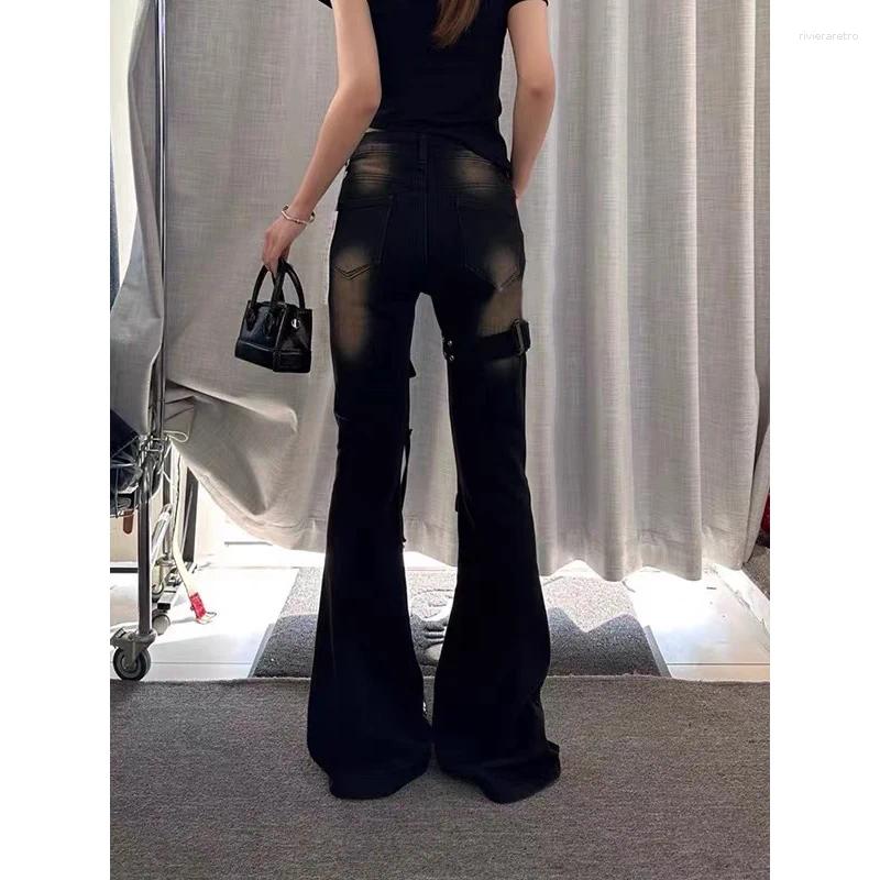 Women's Jeans ZHIZOU Autumn Winter Women Denim Pants High Waist Cargo Jean Goblin Core Kpop Bell Bottom Japanese Y2k Stretch 2000s Gyaru Z260313