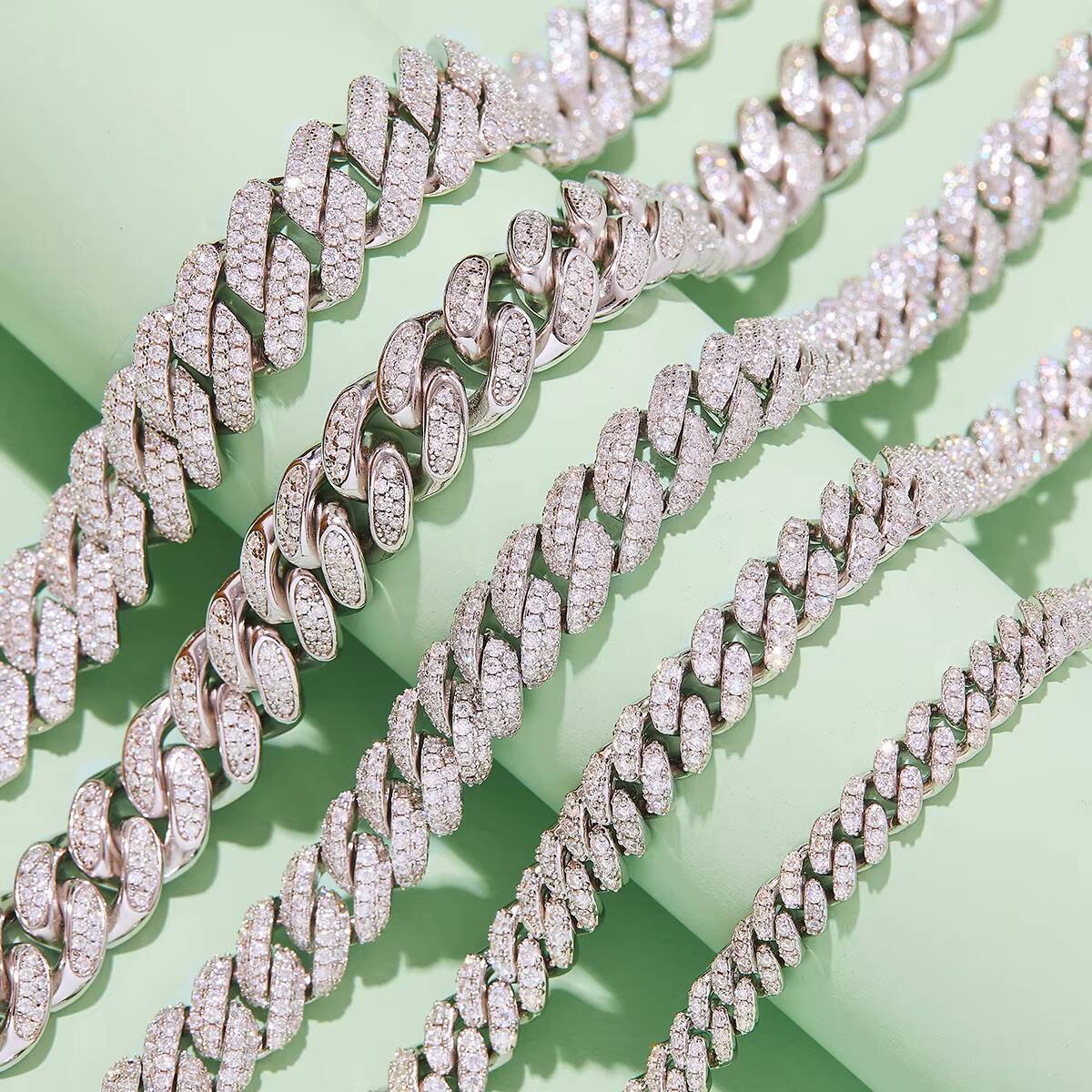 Pass Diamond Tester 925 Sterling Silver Moissanite Diamond Fine Jewelry Iced Out 14mm Hip Hop Moissanite Cuban Link Chain