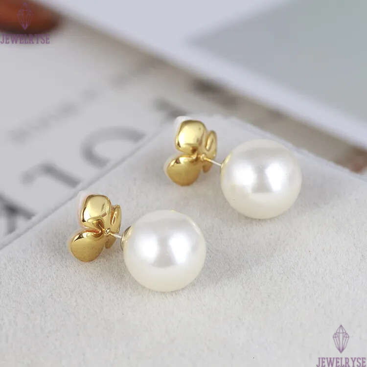 Luxury Sweet Flower Designer Stud Earrings Charm Stainless Steel Brand Style Big Pearl Double Side Crystal Rose Ear Rings Earings Earring Jewelry