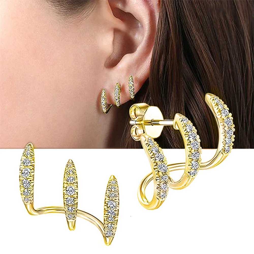 Huitan Fashion Contracted Womens Stud Earrings Gold Color Inlaid Shiny CZ Stone Daily Wear Statement Jewelry 2022 Drop Shipping K251209 H260129