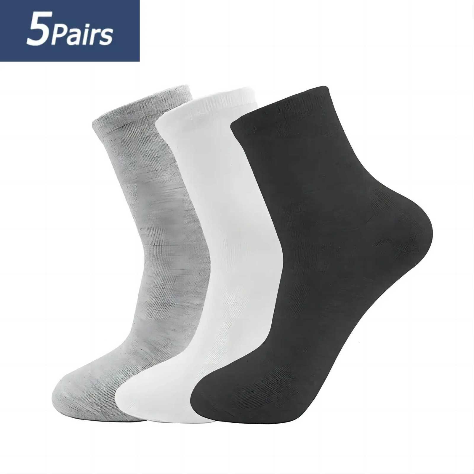 5 Pairs Solid Color High-Quality Men Soft Breathable Antibacterial Black White Gray Comfortable Sports Business Mens SocksT251209