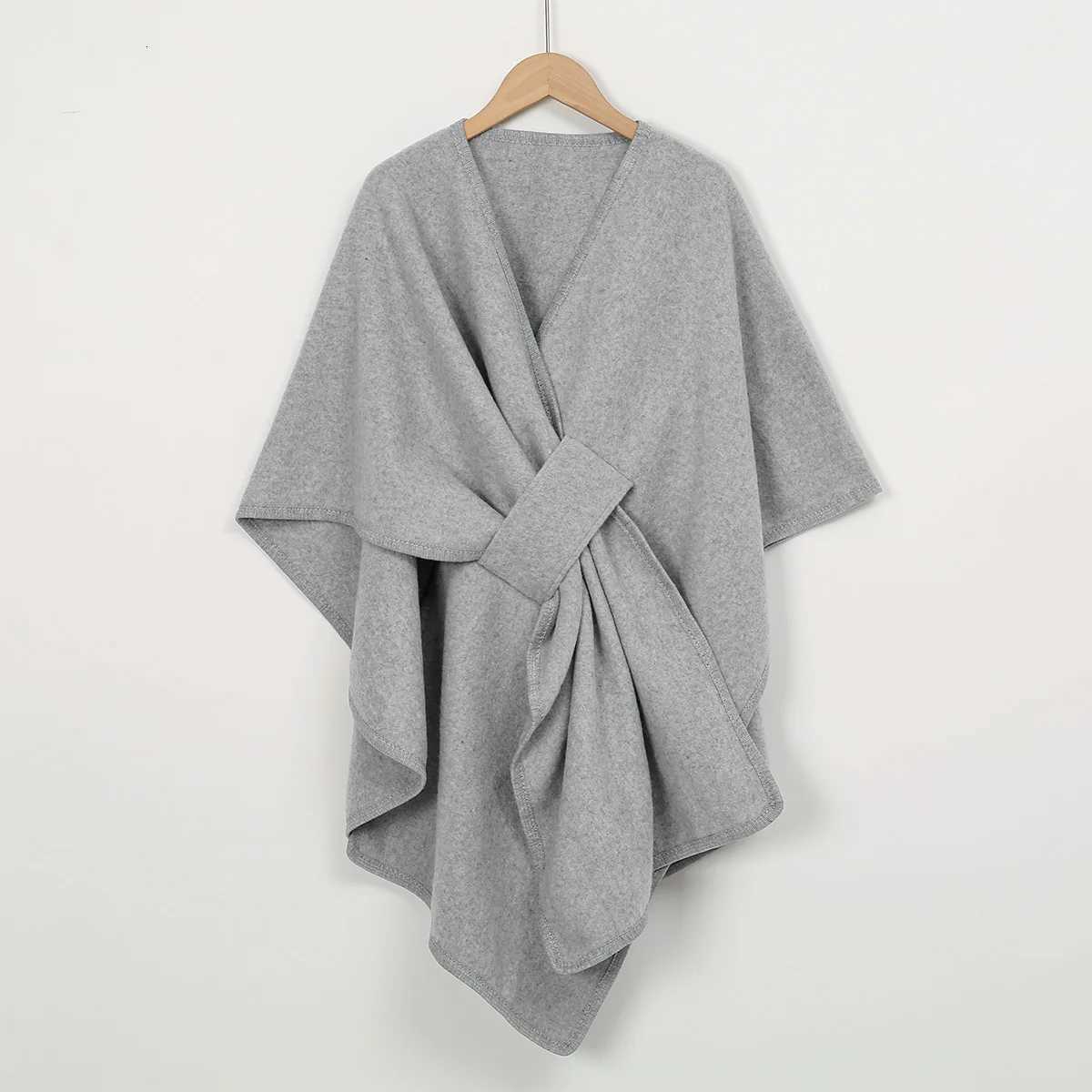 Luxury Womens Warm Shawl Wrap Solid Color Half Sleeve Poncho Women Faux Knitted Wool Cardigan Coat Ladies Elegant Loose Cape Shawl Y251208