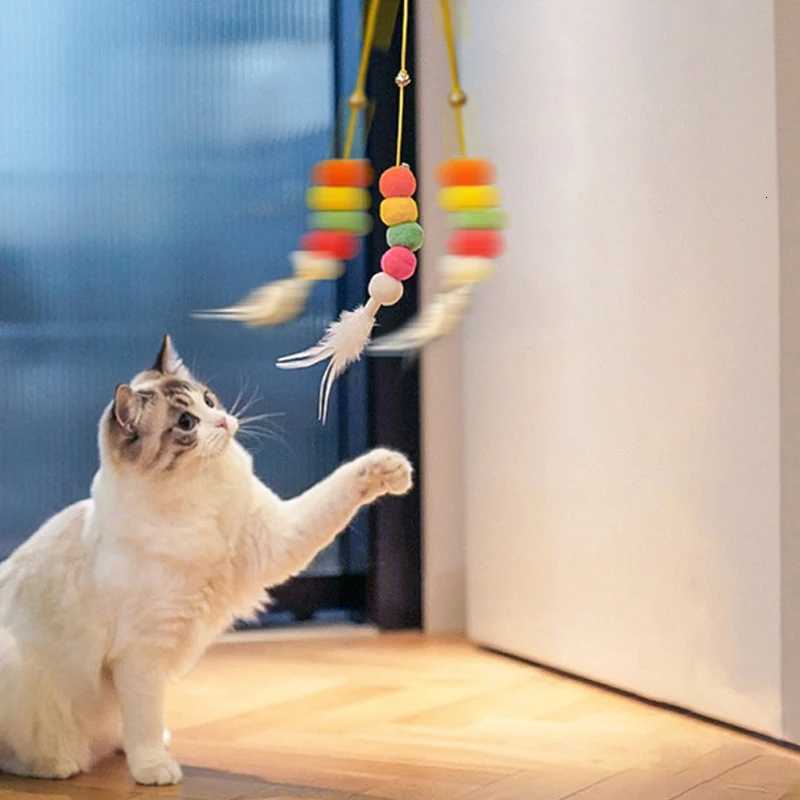 Interactive Pet Cat Toys Funny Stick Kitten Self -hi Elastic Rope Dragonfly Shape Feather Bell Hanging Door Teasing Kitten Toy M251209