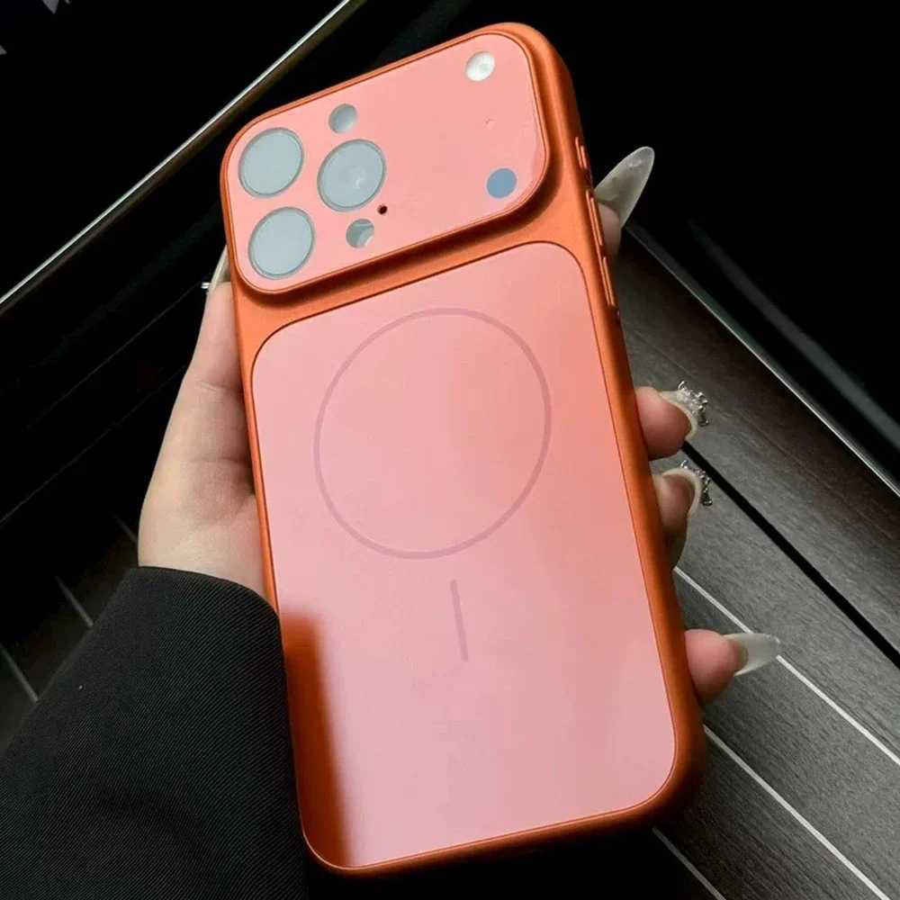 Fashion Orange Solid Color Case for iPhone 17 Air 16 15 14 13 Pro 17 Pro Max Magnetic Hard Glass Lens Protect Film Cover M251209