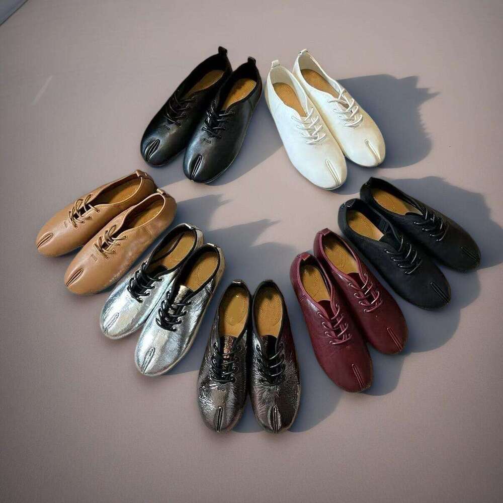 woman lace up Marry Jane Luxury Tabi Split toe designer shoe Fashion genuine leather casual Simple ladies flat dress outdoor office Vacation sneaker shoes loafers