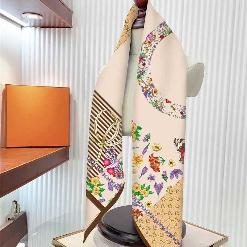 Luxury 68cm Golden Cashew Flower Scarf Womens Spring and Summer Thin Imitation Silk Scarf High-end Light Luxury Shawl Scarfs Headscarf Y251208