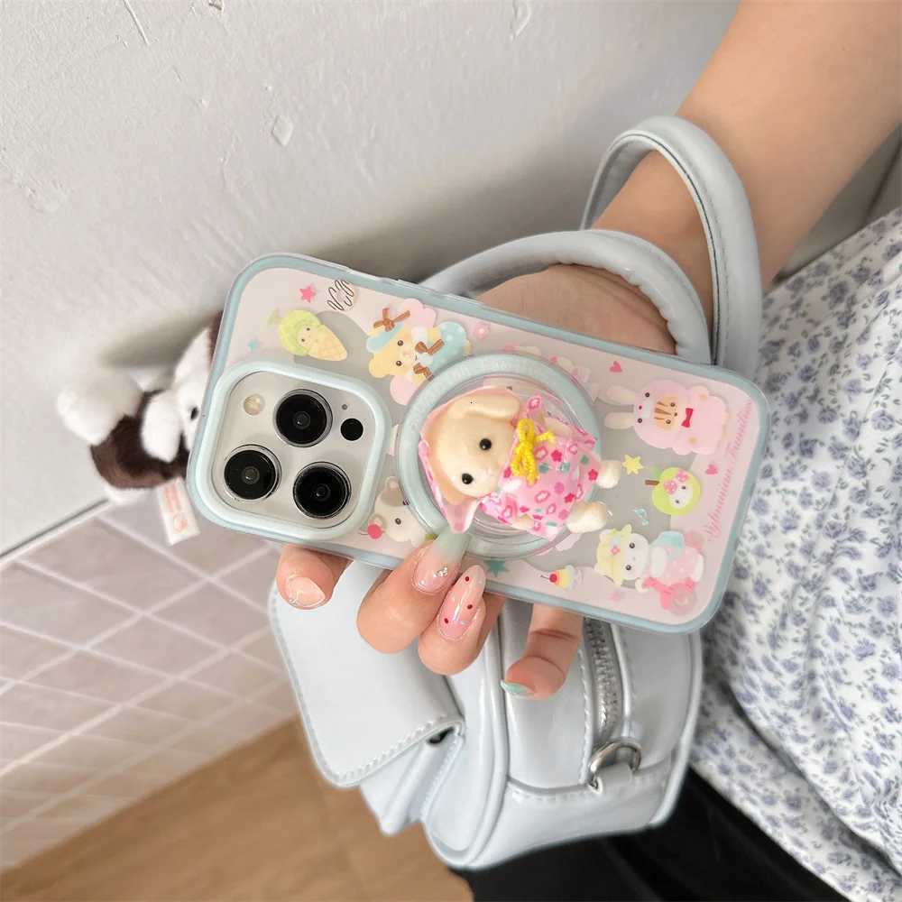 New Cute Bear Rabbit Magnetic Stand Phone Case For iPhone 16 15 14 16 prax Fundas cartoon with Girls protective cover C251209