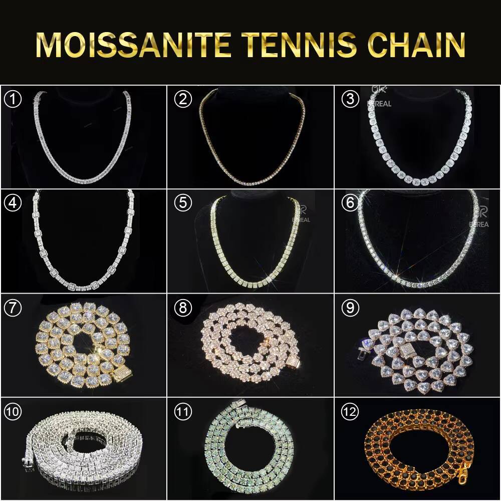 Gra Certified Cluster Moissanite Tennis Necklace Hot Selling Yellow Gold 925 Sterling Silver Diamond Tennis Chain Jewelry