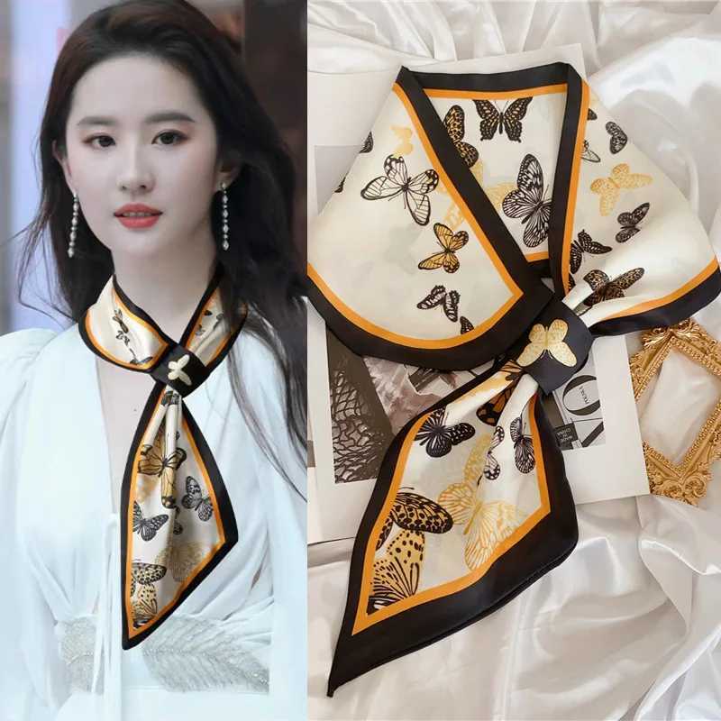 Luxury Luxury Spring Summer Ear Silk Scarf Women Striped Print Neckerchief Wrist Towel Korean Style Tie Bag Band Ladies Neck Scarf Y251208