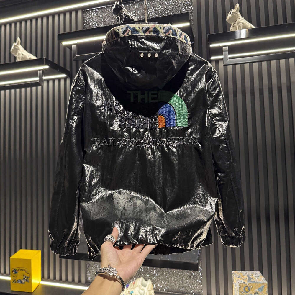 Light Luxury European Goods 2025 New Spring And Autumn Glossy Embroidered Hooded Jacket Brand Handsome Trendy Versatile Men's Coat
