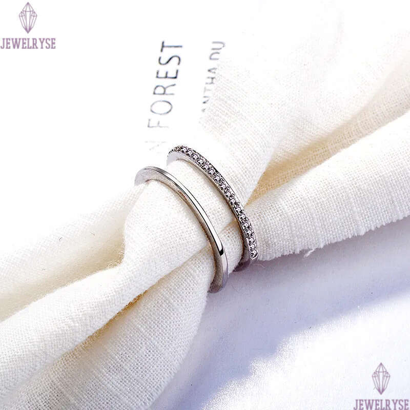 luxury double row crystal open band rings for women wedding jewelry 18K rose gold korean designer love ring birthday gift