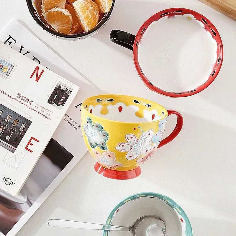 Creative Painted Flowers Ceramic Coffee g Large Capacity Oat Milk g Vintage Flower Pattern Teacup Drinkware Birthday Gift H251209