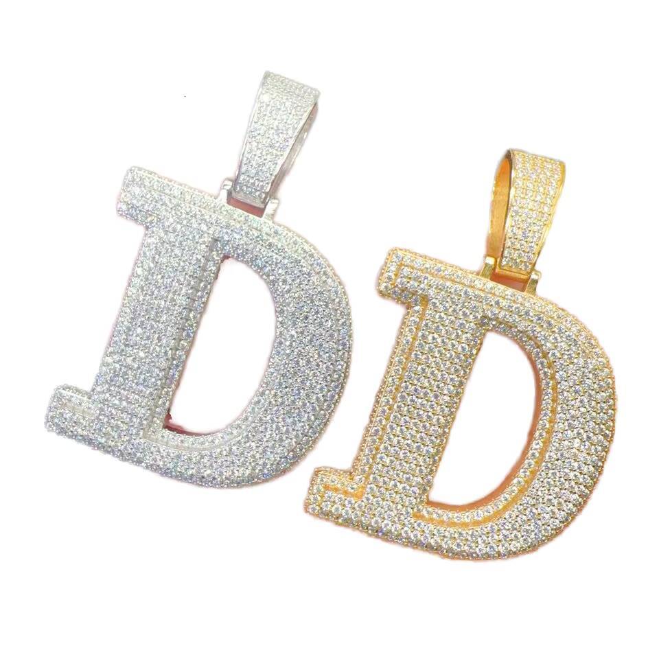 Hip Hop Jewelry Iced Out Pendant Letter for Cuban Link Chain 925 Silver Moissanite Diamond Custom Luxury Letter Pendant Necklace