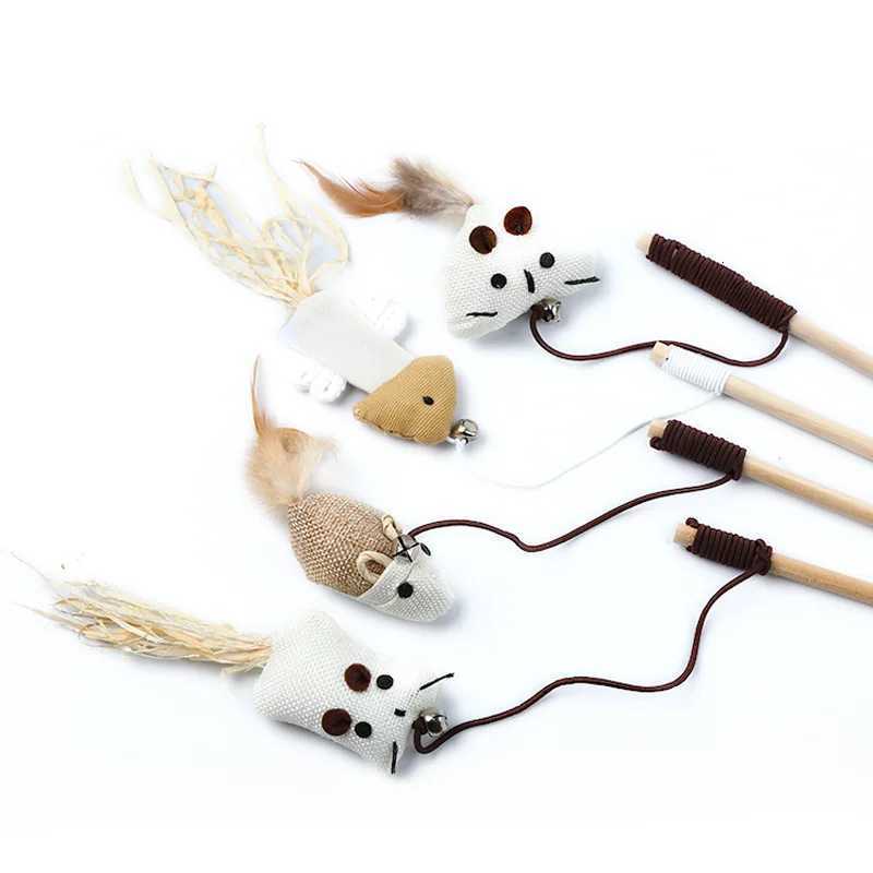 1PC Teaser Feather Toys Kitten Funny Colorful Rod Cat Wand Toys Wood Pet Cat Toys Interactive Stick Pet Cat Supplies M251209