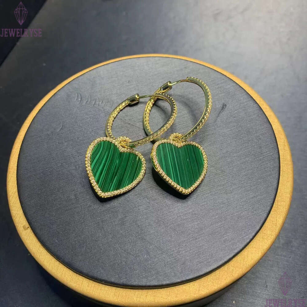 Fashion love heart designer earrings for women Chinese aretes brincos oorbellen earring 18k gold sweet hearts green stone diamond earings ear ring jew