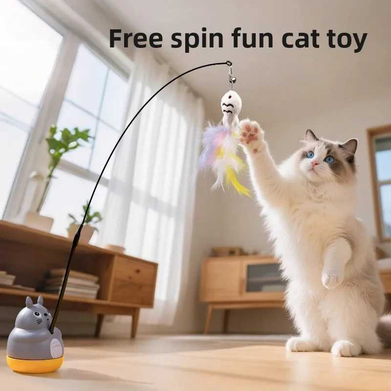 Cat Funny Cat Stick Steel Wire Long Pole Feather Cute Cat Toy Kitten Fishing Rotating Self-pleasure Pet Toy M251209
