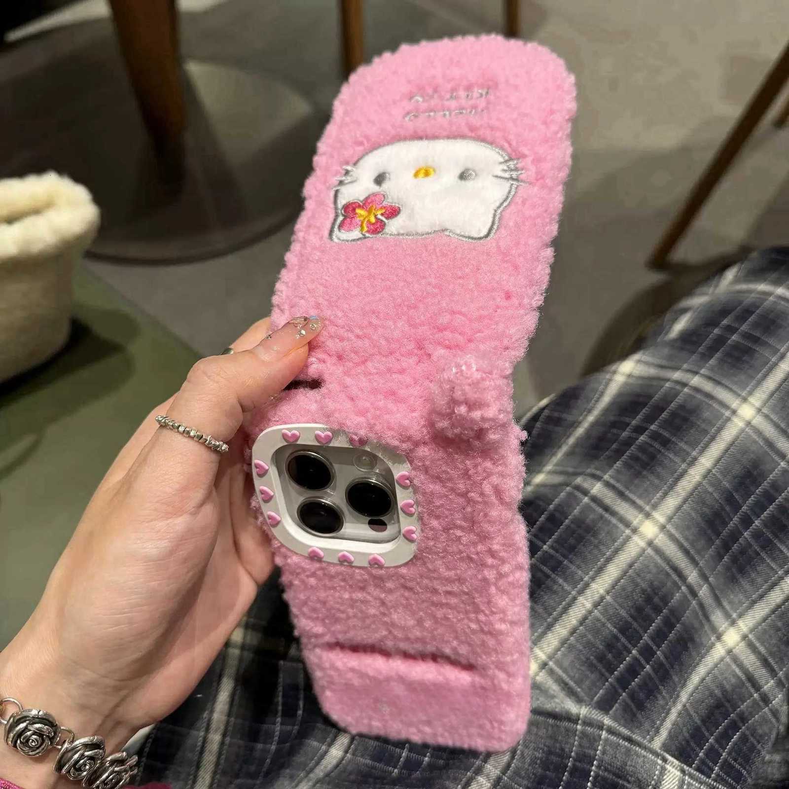 Luxury Plush Phone Mirror What About Cashmere Wool Wth Phone Case For iPhone 13 14 15 16 Pro Max Flip KT furry C251209