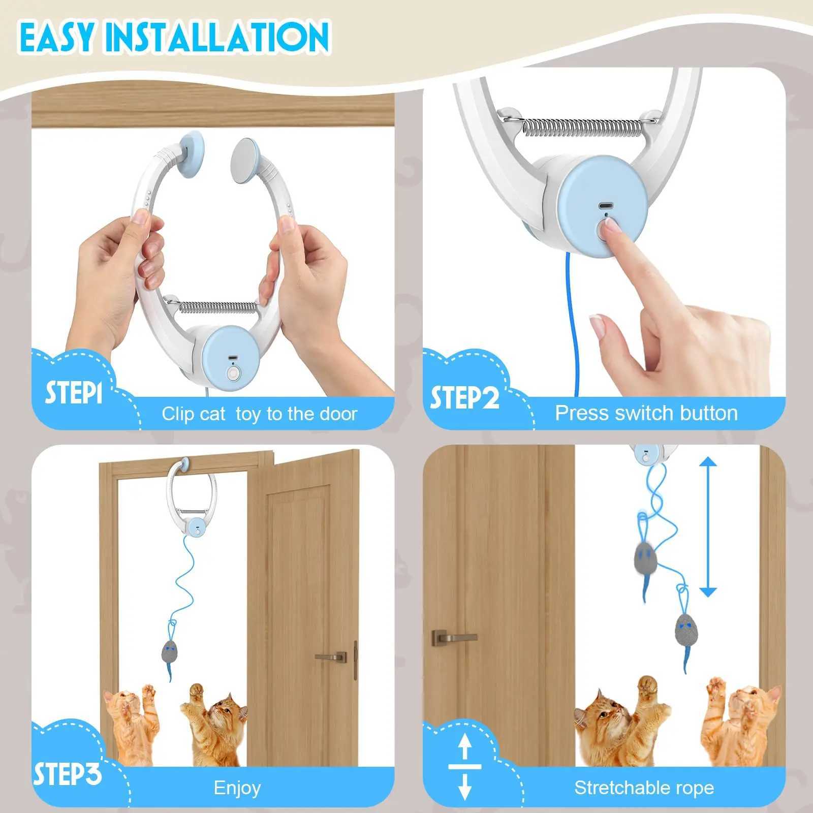 Door Hanging Auto-Rebound Cat Toy Retractable Kitten Teaser with 3 Catnip Mice Interactive Pet Play Toy for Indoor Cats - Whit M251209