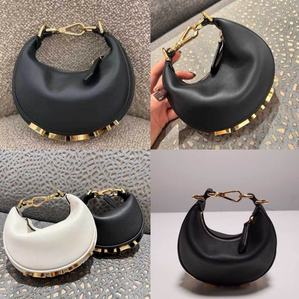 Shoulder Bags FF armpit mini half moon Luxury handbag Leather tote women men Designer purse Vintage loop crossbody Clutch cleo bags Purse Handbag crescent bag black D